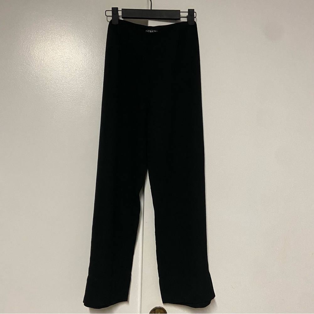 Vintage Silk Citron Santa Monica Pants Cropped Wide Leg w/ Embossed Palm Pattern